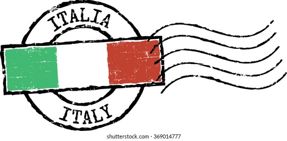 Postal grunge stamp 'Italy'. Italian flag in the middle.