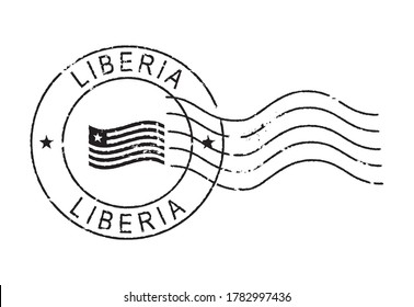 Postal grunge stamp LIBERIA. Waving flag in the middle.