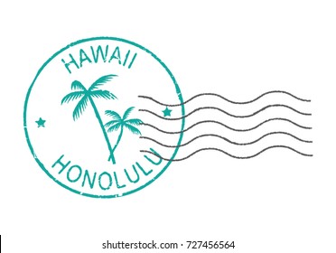 Postal grunge stamp symbols ''Hawaii-Honolulu''.