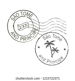 Postal grunge stamps ''Sao Tome and Principe''. White background.