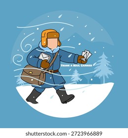 Un héroe postal desafía a las ventiscas de invierno para entregar correo a través de un paisaje congelado. Día Nacional de Agradecer a un Transportista de Correo, 4 de febrero.