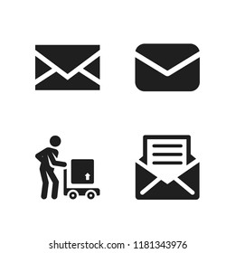 postal icon. 4 postal vector icons set. mail, open envelope and delivery man icons for web and design about postal theme