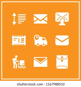 postal icon. 9 postal vector set. closed envelope, delivery, postcard and sort icons for web and design about postal theme