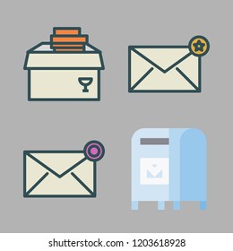postal icon set. vector set about envelope, mailbox and delivery icons set.