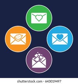 Postal icons set. set of 4 postal filled icons such as