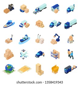 Postal icons set. Isometric set of 25 postal vector icons for web isolated on white background