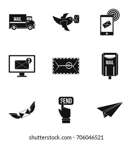 Postal icons set. Simple style set of 9 postal vector icons for web design