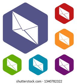 Postal letter icons vector colorful hexahedron set collection isolated on white