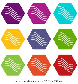 Postal lines icons 9 set coloful isolated on white for web