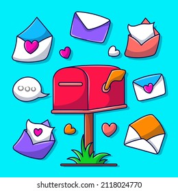 Postal mailbox element set with colored hand drawn doodle style