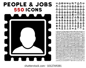 Postal Mark pictograph with 550 bonus pity and glad people pictures. Vector illustration style is flat black iconic symbols.