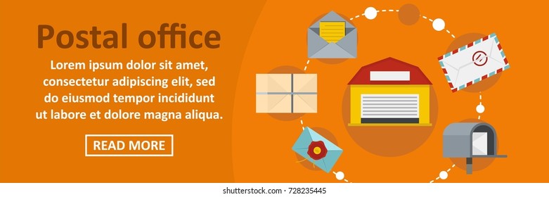 Postal office banner horizontal concept. Flat illustration of postal office banner horizontal vector concept for web design