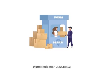 Postal office. Delivery point for parcels. Cartoon style. Vector illustration. Illustration in vector format. Isolated.