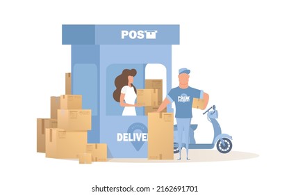 Postal office. Delivery point for parcels. Cartoon style. Vector illustration. Isolated.