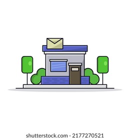 Postal office illustrated in cartoon style