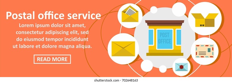 Postal office service banner horizontal concept. Flat illustration of postal office service banner horizontal vector concept for web