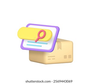 Postal parcel address delivery searching online shopping service 3d icon realistic vector illustration. Internet shop store purchase order search bar logistic shipping commercial marketing