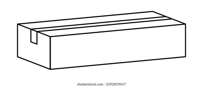 postal parcel box outline, carton shipping box line, brown corrugated box, cardboard postage box for transportation