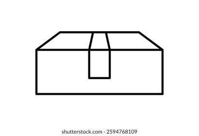 postal parcel box outline, carton shipping box line, brown corrugated box, cardboard postage box for transportation