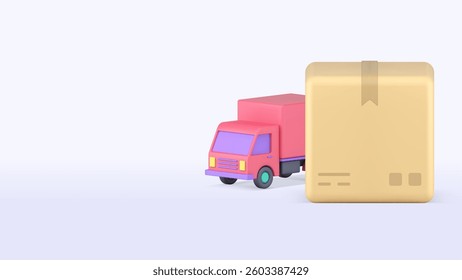 Postal parcel cargo moving courier delivery van transportation service banner copy space vector illustration. Freight cardboard box delivering shipping online shopping import export retail shipment