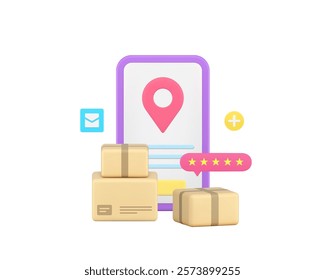 Postal parcel delivery tracking smartphone application 3d icon realistic vector illustration. Online shopping order shipping courier service map location distribution mobile phone app