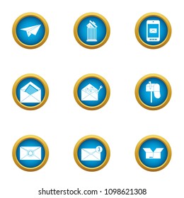 Postal parcel icons set. Flat set of 9 postal parcel vector icons for web isolated on white background