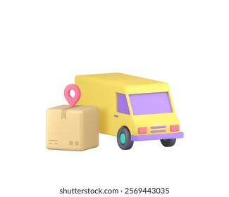 Postal parcel online shopping order delivery service 3d icon realistic vector illustration. Cargo freight cardboard box shipping transportation courier truck van logistic distribution business retail