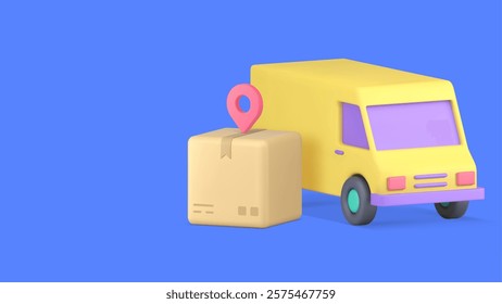 Postal parcel online shopping order delivery service banner copy space vector illustration. Cargo freight cardboard box shipping transportation courier truck van logistic distribution business retail