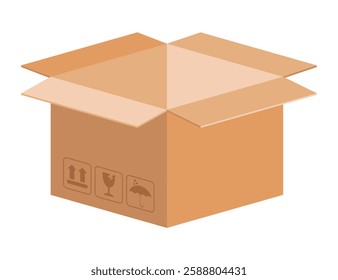 postal parcel open box, carton shipping box, brown corrugated box, cardboard postage box for transportation