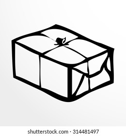 Postal parcel. Sketch style. Isolated on white background.