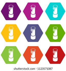 Postal pillar icons 9 set coloful isolated on white for web