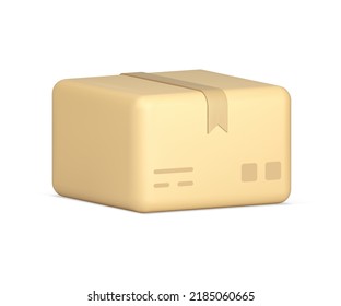 Postal rectangular parcel international delivery stamp tape cardboard box container isometric 3d icon realistic vector illustration. Courier online shopping purchase transportation logistic service