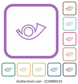 Postal round horn outline simple icons in color rounded square frames on white background