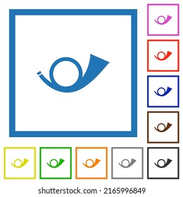 Iconos de color plano sólido de cuerno redondo posteado en marcos cuadrados sobre fondo blanco