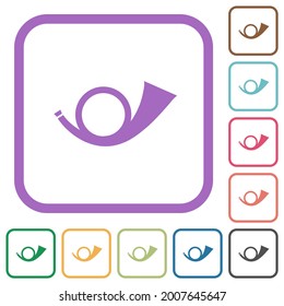 Postal round horn solid simple icons in color rounded square frames on white background