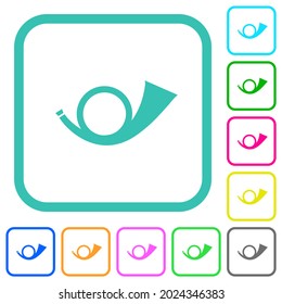 Postal round horn solid vivid colored flat icons in curved borders on white background