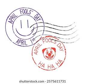 Postal rubber stamps APRIL FOOLS DAY. Retro seals for letter envelopes, greeting cards, passport, parcels.