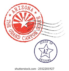 Carimbos postais Estado do ARIZONA e abreviação do CEP AZ, junto com o símbolo do estado. Selos retroativos para envelopes de carta, cartões de saudação, passaportes, encomendas.