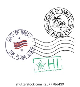 Postal rubber stamps STATE OF HAWAII and HI zip code abbreviation. Retro seals for letter envelopes, greeting cards, passports, parcels.