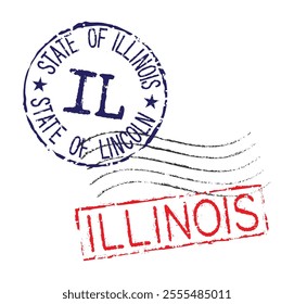 Postal rubber stamps STATE OF ILLINOIS and IL zip code abbreviation. Retro seals for letter envelopes, greeting cards, passports, parcels.