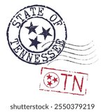 Postal rubber stamps STATE OF TENNESSEE and TN zip code, along with the three-star state symbol. Retro seals for letter envelopes, greeting cards, passports, parcels.