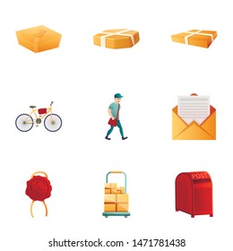 Postal service icon set. Cartoon set of 9 postal service vector icons for web design isolated on white background