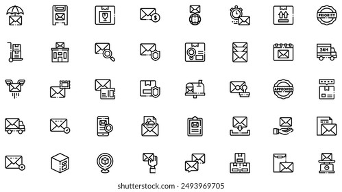 Postal Service icons collection is a vector illustration with editable stroke, offering versatility and customization. Perfect for various design needs, it includes high-quality graphics 