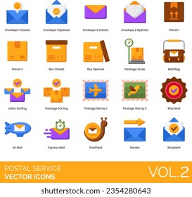 Postal Service Icons including Air Mail, Customs, Delivery Costs Calculator, Delivery, Service, Van, Destination