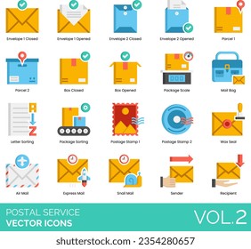 Postal Service Icons including Air Mail, Customs, Delivery Costs Calculator, Delivery, Service, Van, Destination