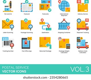 Postal Service Icons including Air Mail, Customs, Delivery Costs Calculator, Delivery, Service, Van, Destination