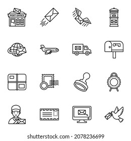 Postal service icons set 1 with white background. thin line style stroke vector.