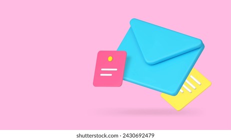 Postal service incoming message inbox communication banner with copy space 3d icon realistic vector illustration. Email mail letter envelope paper document newsletter send receive correspondence