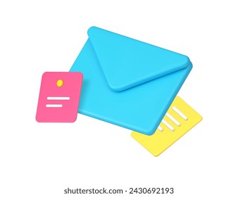 Postal service letter paper sheet with envelope mail send receive 3d icon realistic vector illustration. Correspondence newsletter address email incoming message remotely communication post mailbox