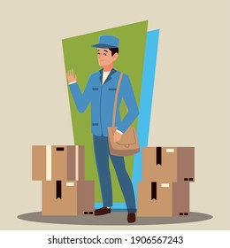 Postpostfigur mit Taschen und Kartons, Vektorgrafik